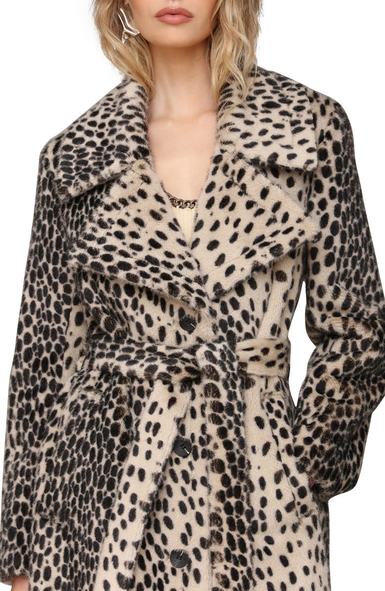 Avec Les Filles Faux Fur Belted Coat, Alternate, color, Black Cheetah