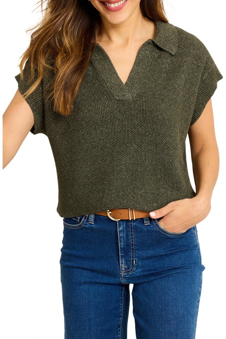 Pebble Stitch Short Sleeve Sweater, Main, color, BANANA LEA