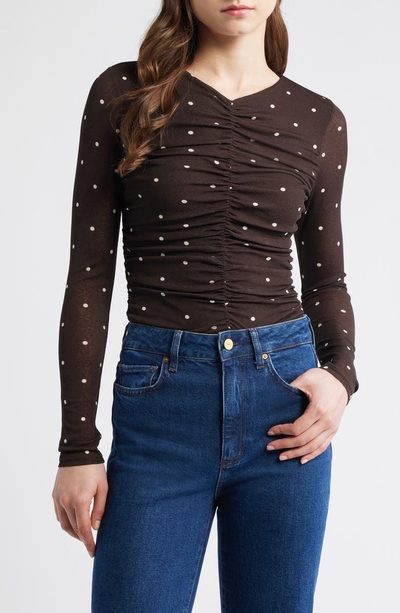 Rails Georgina Dot Ruched Top, Alternate, color, Cocoa Polka Dots