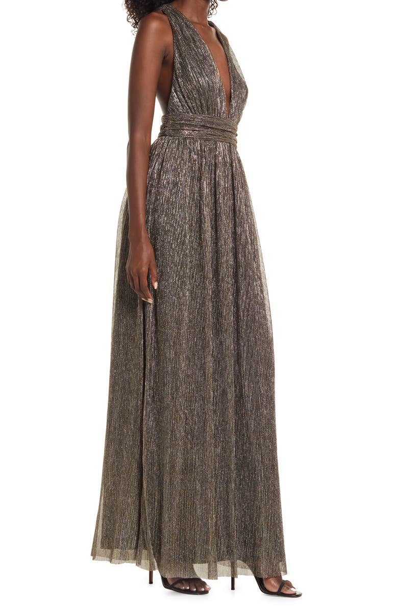 Lulus Looking Radiant Metallic Evening Gown, Alternate, color, 