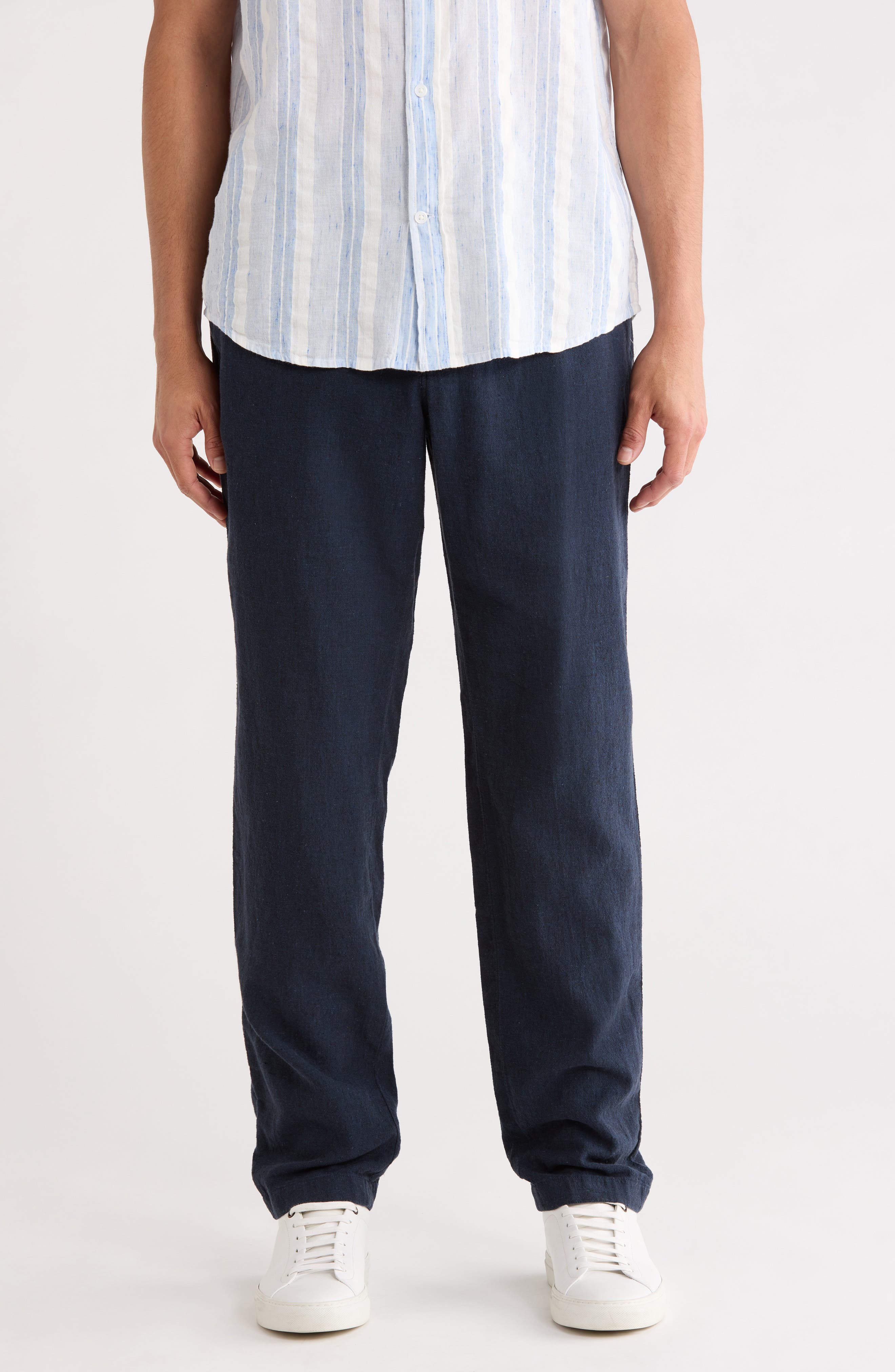 14th & Union Elastic Waist Linen Blend Trim Fit Pants