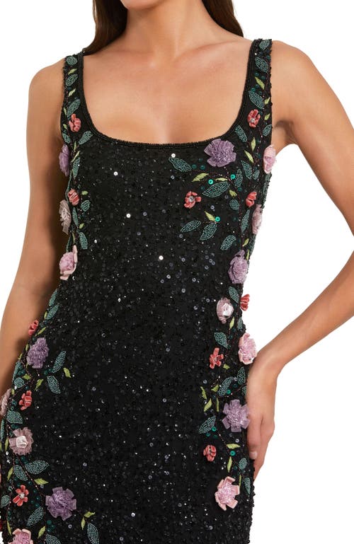 Mac Duggal Embellished Mesh Gown With Scoop Neck And Floral Beading In Multi