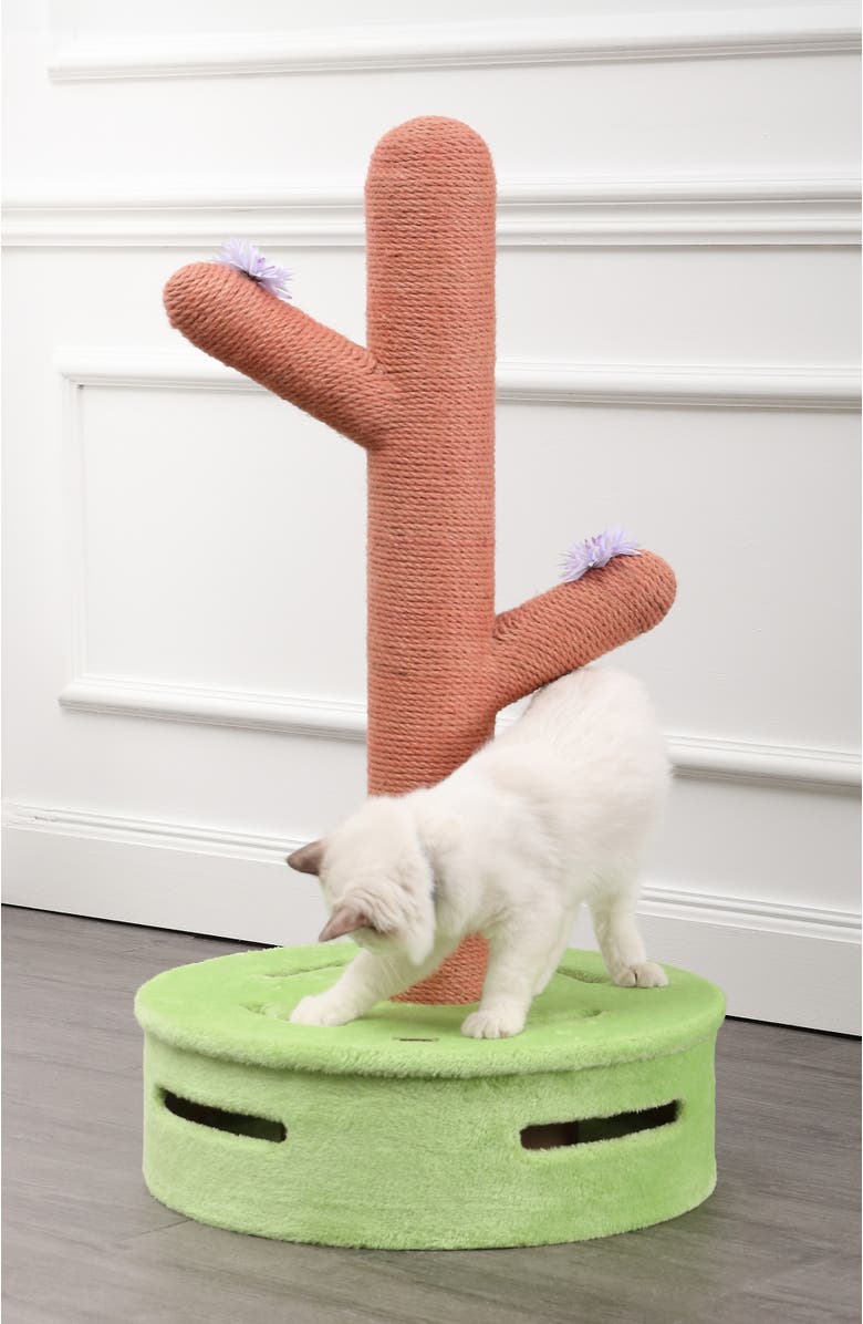 The Licker Store Rosa 36" Modern Jute Cactus Cat Scratching Post with Flower Toys and Built-In Bell Toys, Alternate, color, Pink