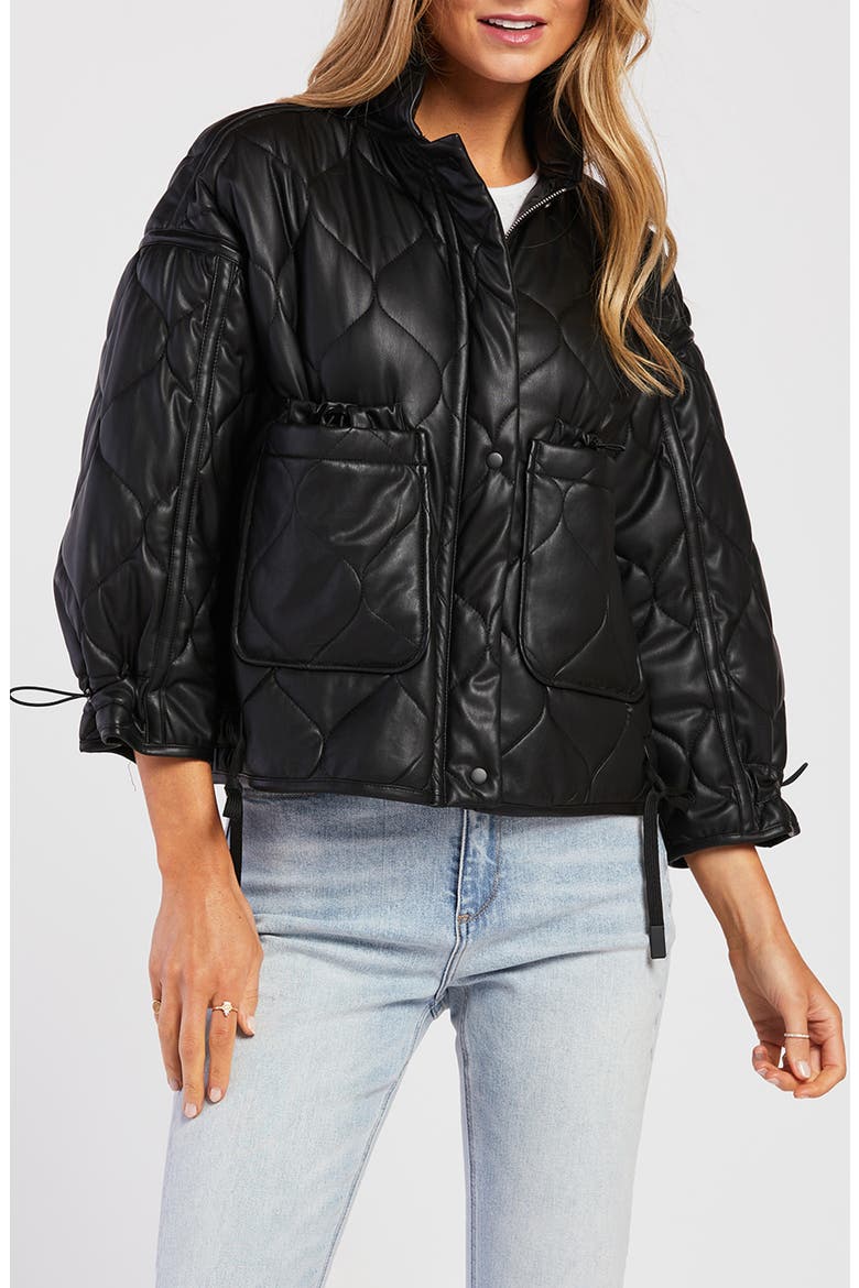 Jaguar Quilted Faux Leather Jacket, Main, color, BLACK