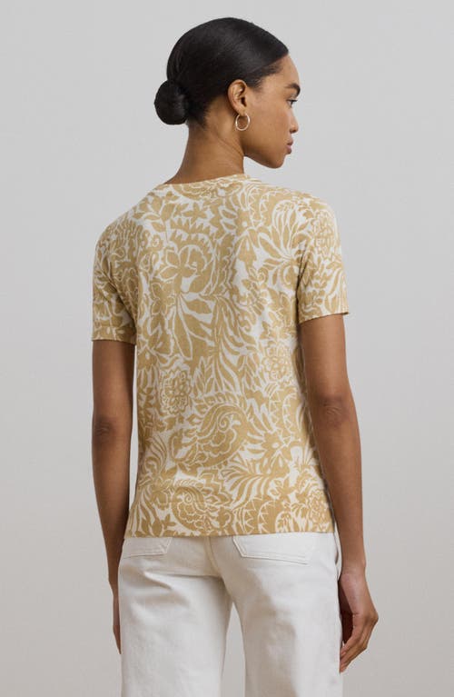 Ralph Lauren Petite Floral Cotton-blend Short-sleeve Sweater In Cream Multi