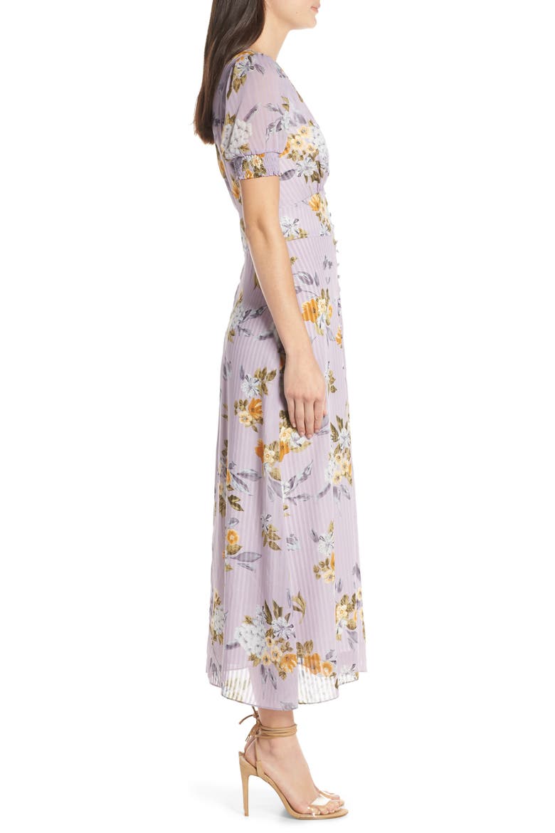 V-Neck Floral Midi Dress, Alternate, color, LILAC FLORAL