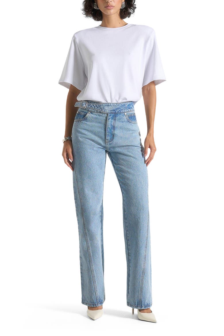 Loane Twist Leg Boyfriend Jeans With Waist Adjuster, Alternate, color, Mid Blue