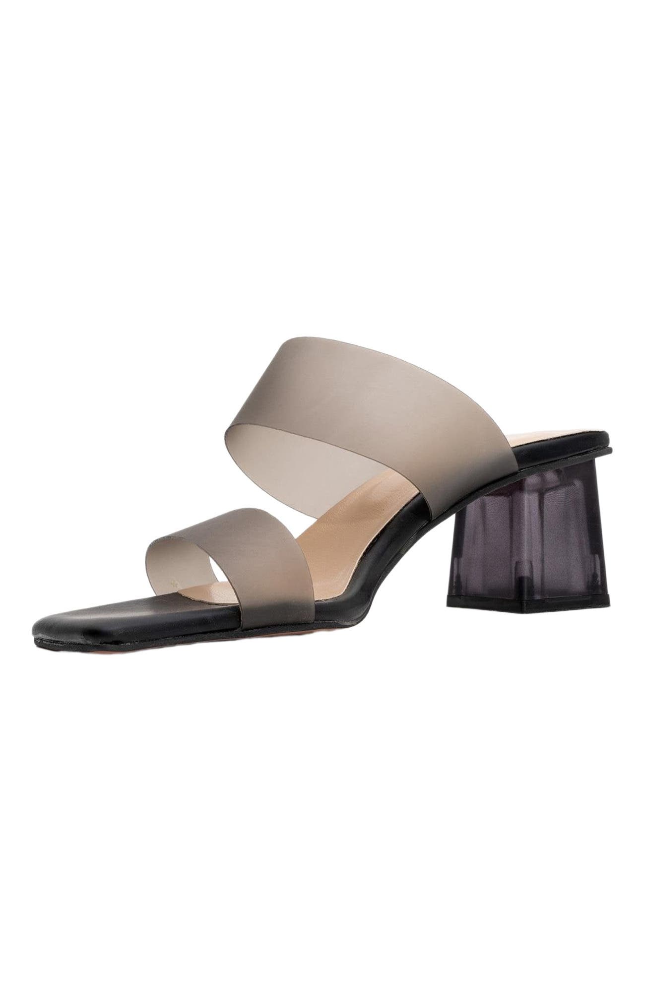 Prologue Shoes Elara Transparent Strap Sandal, Alternate, color, Black Faux Leather