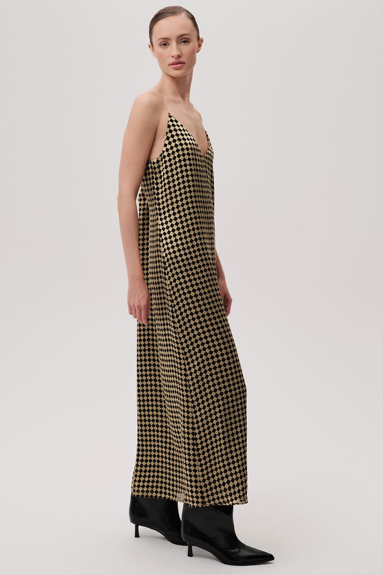 V Neck Strappy Midi Dress, Alternate, color, GOLD/BLACK
