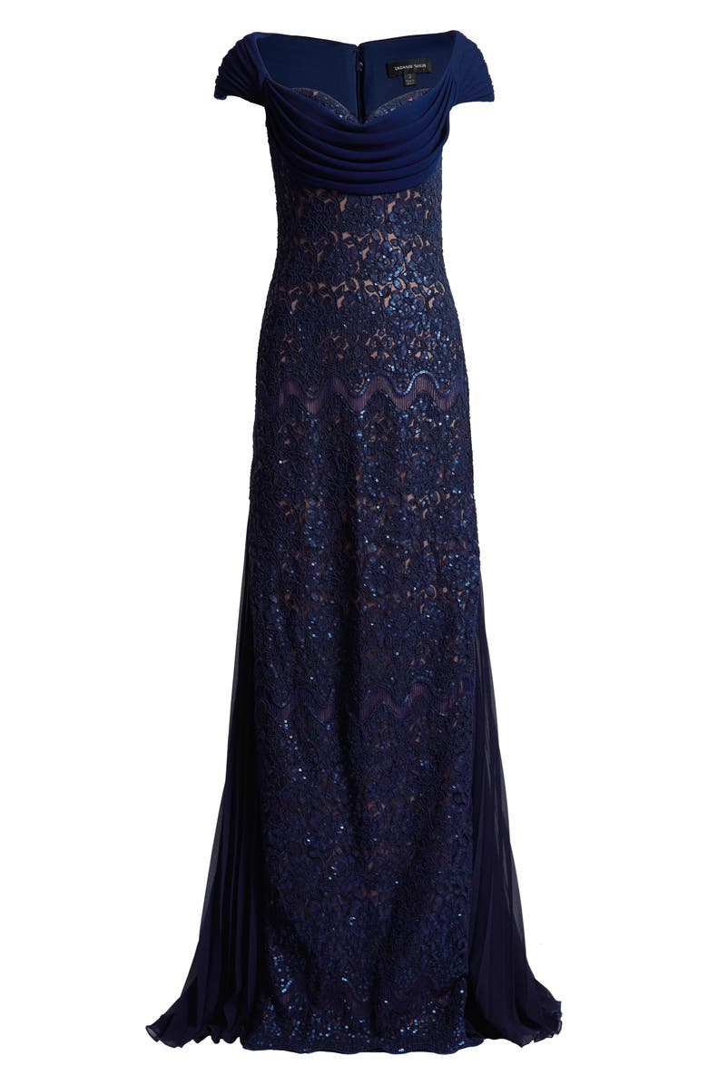 Tadashi Shoji Sequin Corded Lace Sweetheart Neck Gown, Alternate, color,