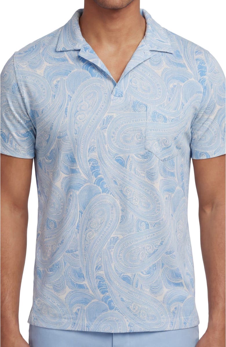 Lords of Harlech Marakesh Paisley Mens Wool Johnny Collar Polo, Alternate, color, Marakesh Paisley Teal