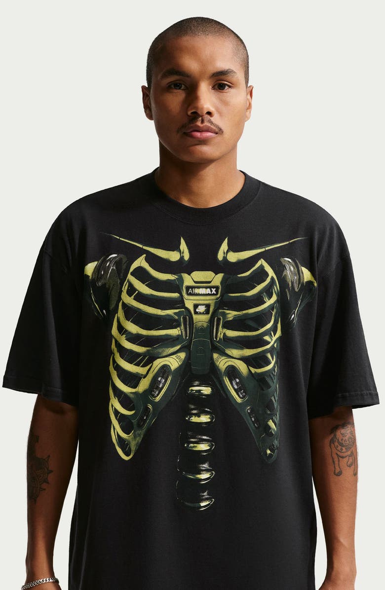 Nike Max90 Oversize Ribcage Cotton Graphic T-Shirt, Alternate, color, Black/ Volt