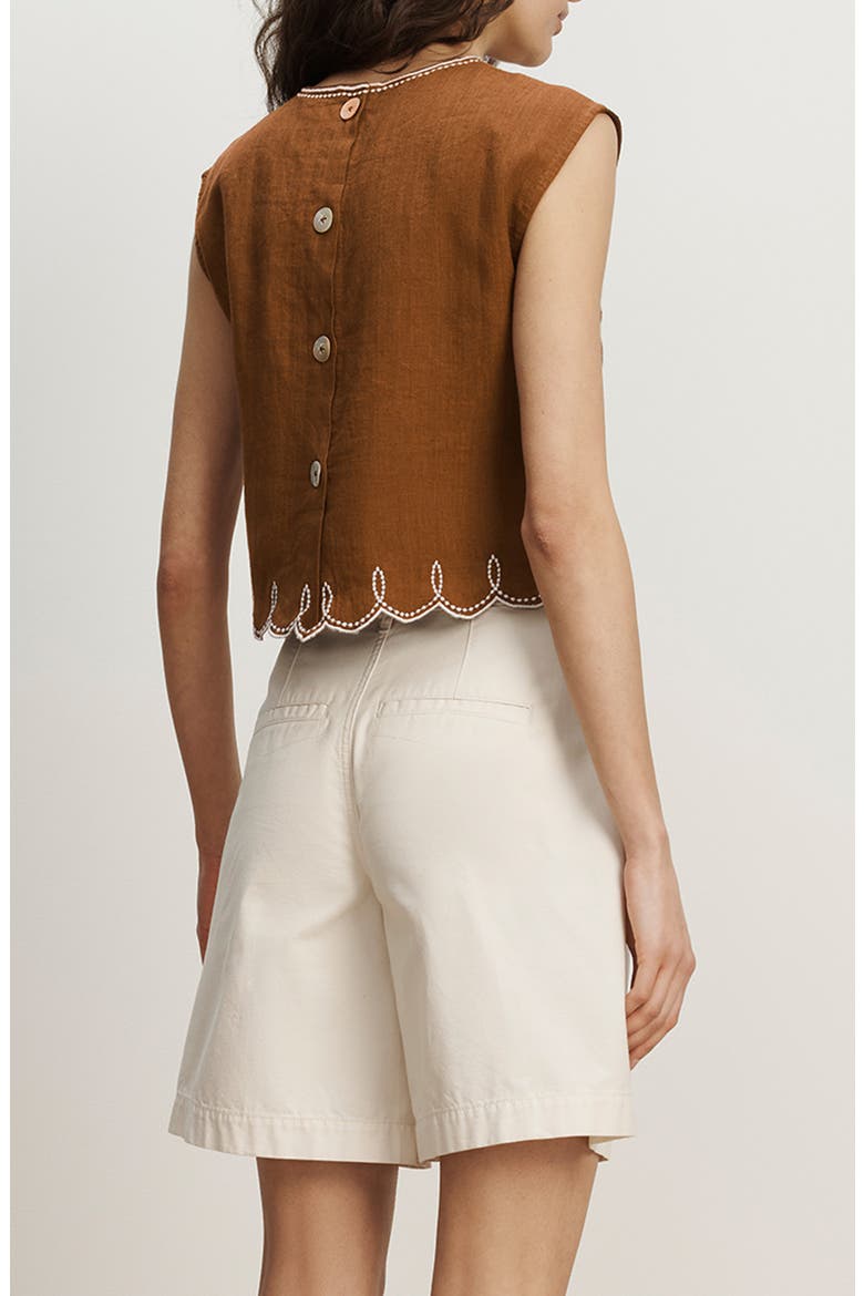 Kessan Embroidered Crop Linen Top, Alternate, color, DEEP OCHRE