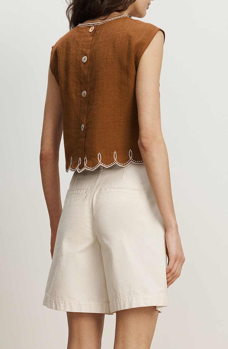 Veronica Beard Kessan Embroidered Crop Linen Top, Alternate, color, Deep Ochre