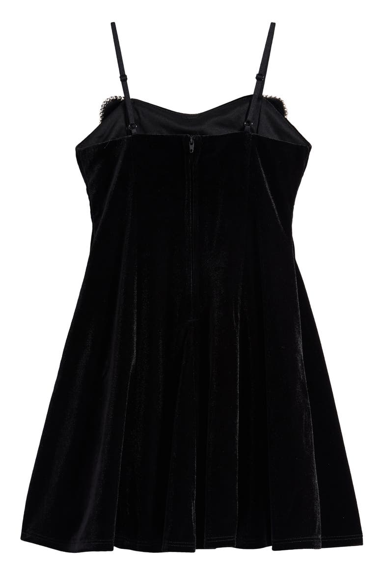 Kids' Crystal Bow Velvet Party Dress, Alternate, color, BLACK