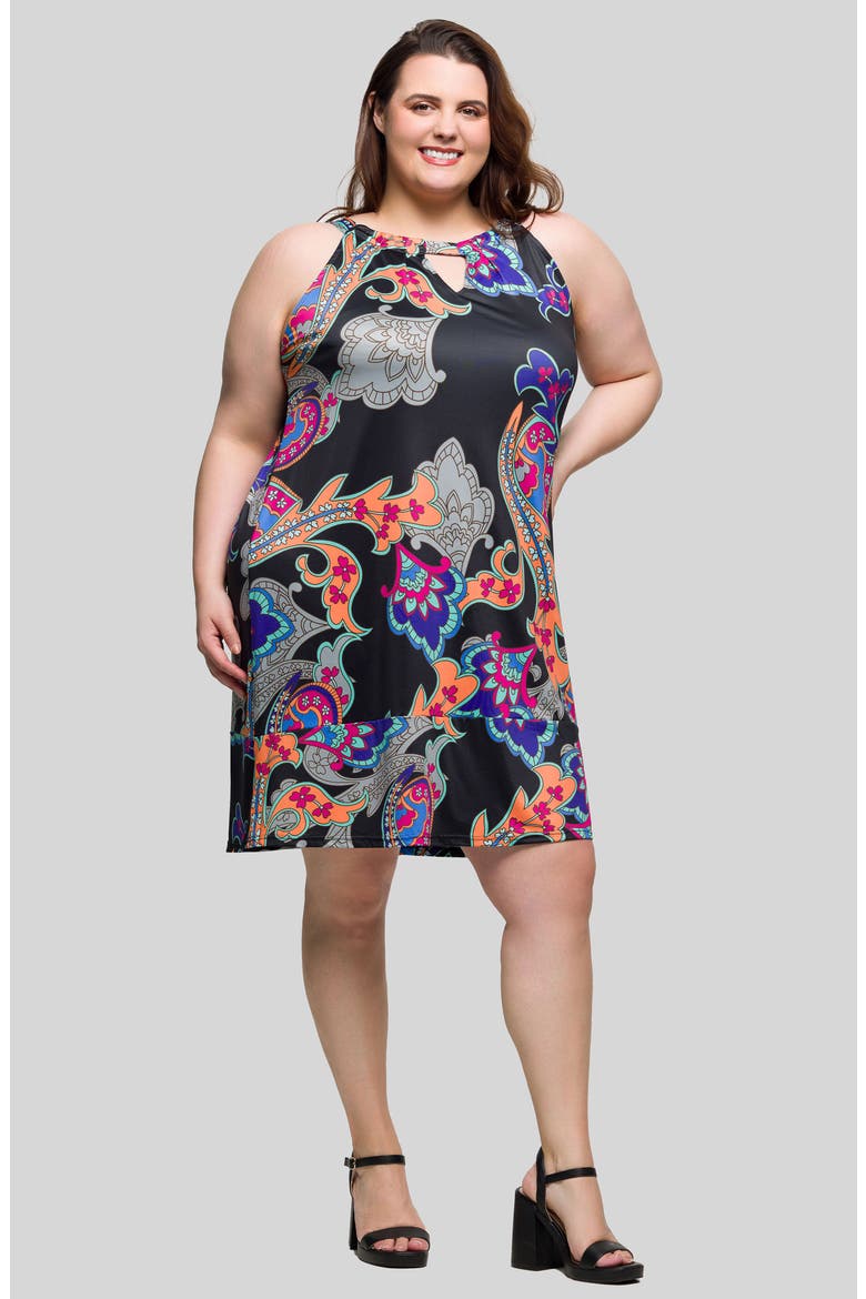 Print Sleeveless Keyhole Cutout Dress, Alternate, color, BLACK MULTI