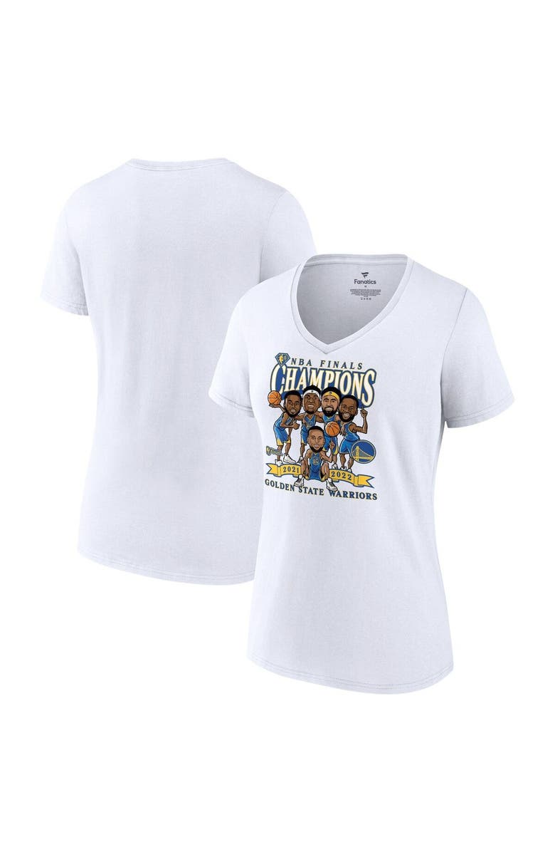 FANATICS Women's Fanatics Branded White Golden State Warriors 2022 NBA Finals Champions Caricature V-Neck T-Shirt, Main, color, 