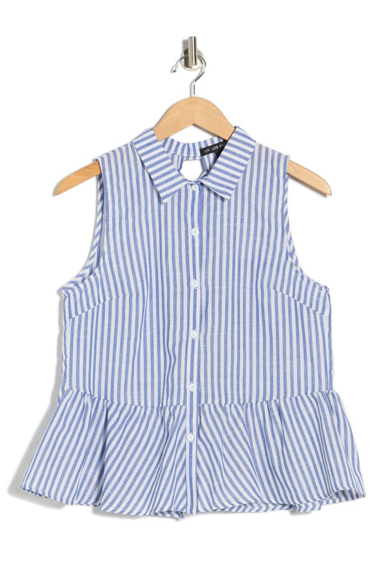 Stripe Sleeveless Peplum Top, Alternate, color, BLUE/ WHITE