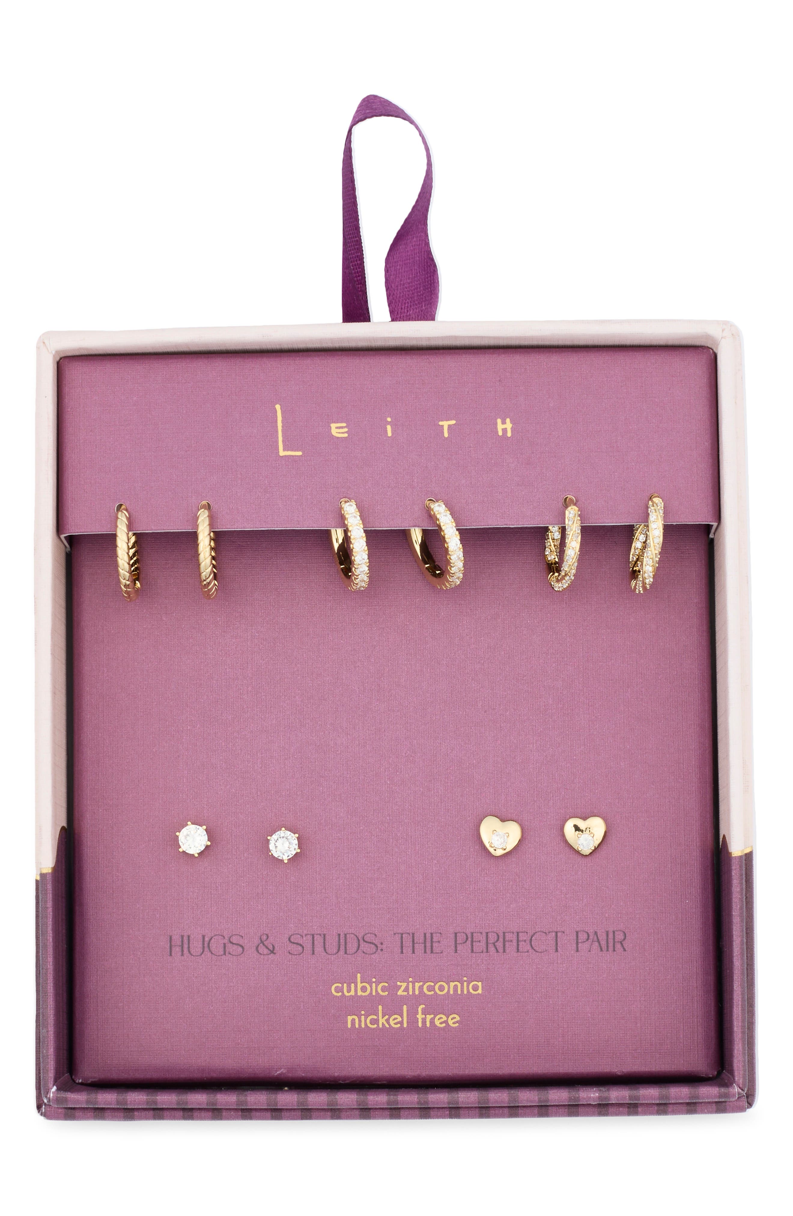 Leith 5-Pack Hearts Hugs & Studs Earrings Set