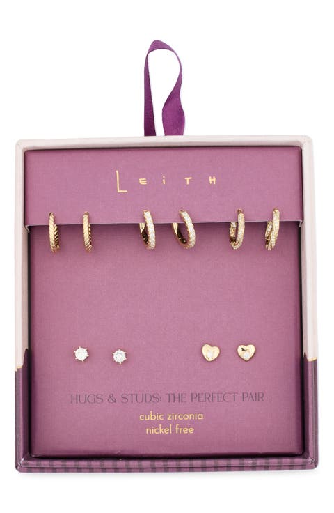 5-Pack Hearts Hugs & Studs Earrings Set
