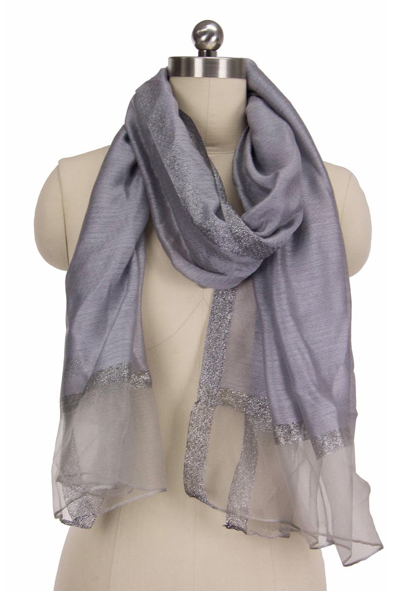 Shimmer Border Scarf, Alternate, color, SILVER