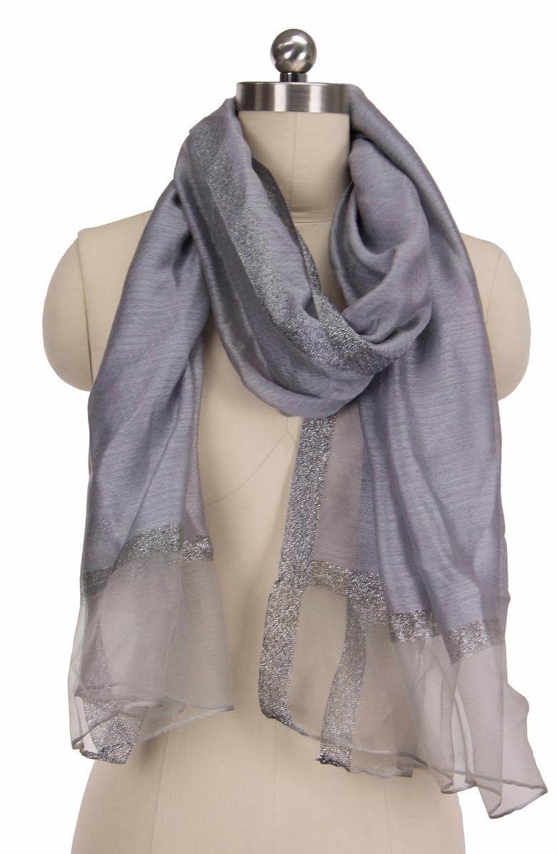 SAACHI Shimmer Border Scarf, Alternate, color, Silver