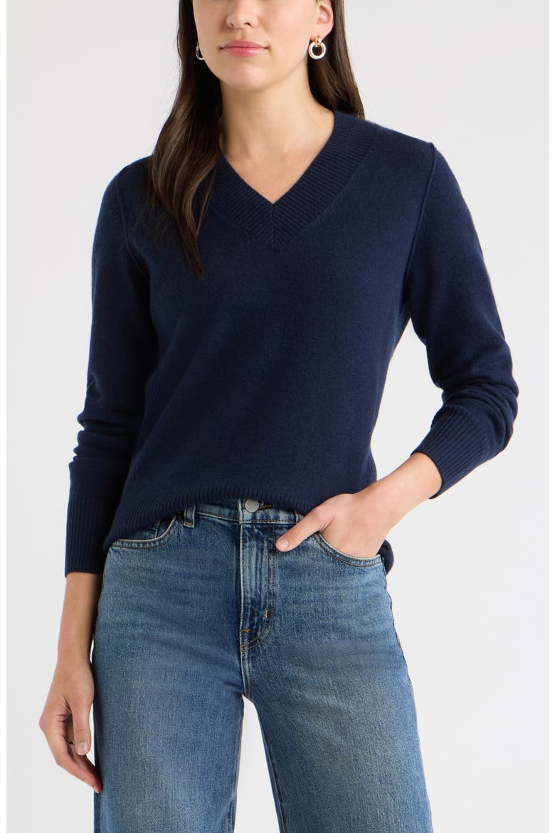 Wool & Cashmere V-Neck Sweater, Main, color, NAVY NIGHT