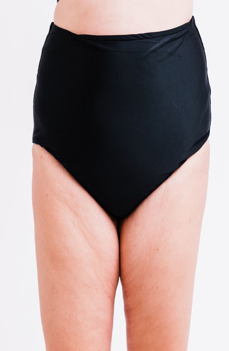 Calypsa Plus Size High-Waisted Bikini Bottom, Main, color, Black