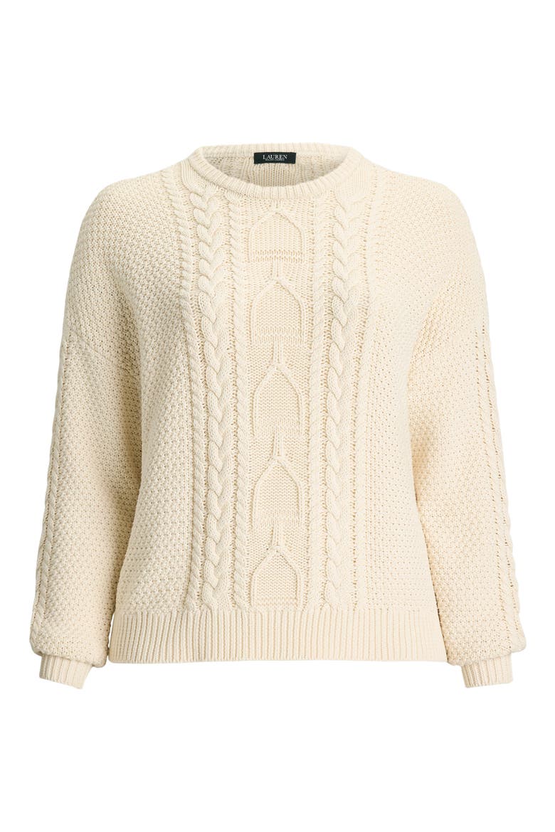 Rexden Cable Stitch Cotton Crewneck Sweater, Alternate, color, MASCARPONE CREAM
