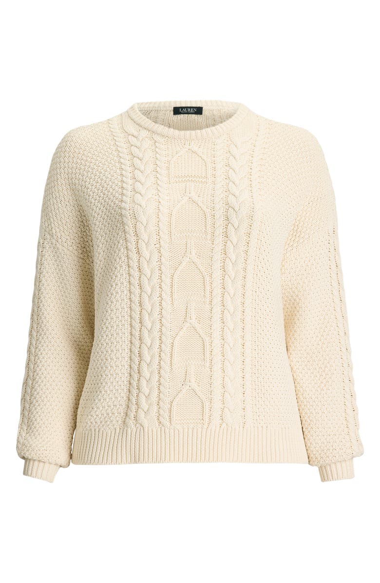Lauren Ralph Lauren Rexden Cable Stitch Cotton Crewneck Sweater, Alternate, color, Mascarpone Cream