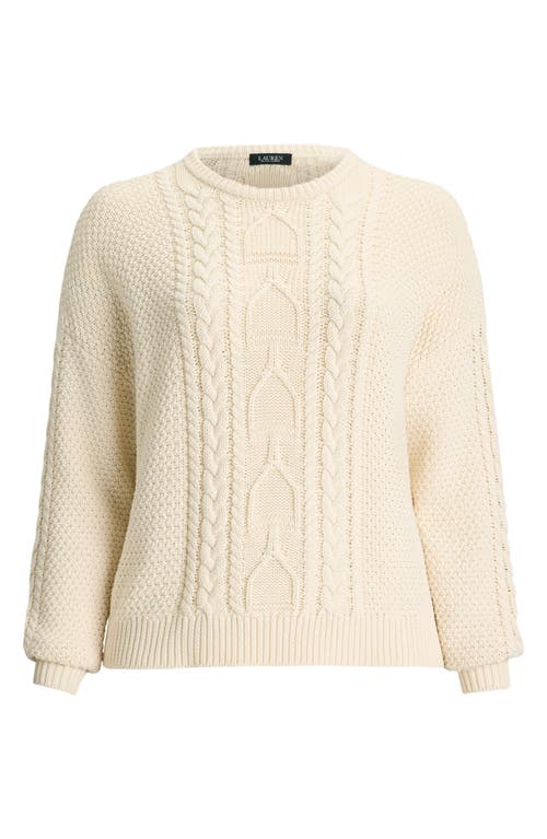 Ralph Lauren Lauren Rexden Cable Stitch Cotton Crewneck Sweater In Neutral