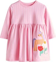 NEXT Kids' Unicorn Appliqué Long Sleeve Cotton Jersey Dress
