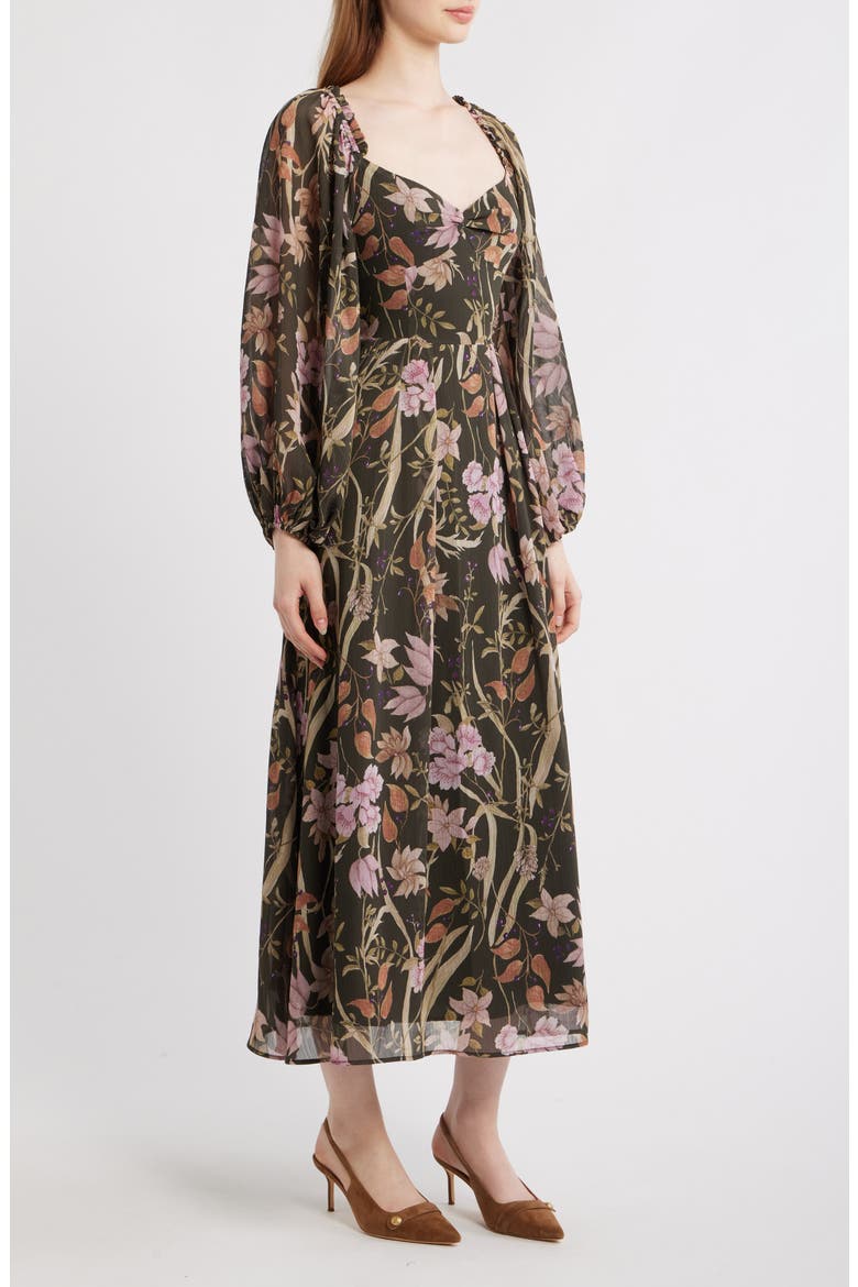 Floral Long Sleeve Chiffon Dress, Alternate, color, BLACK LILAC OLIVE