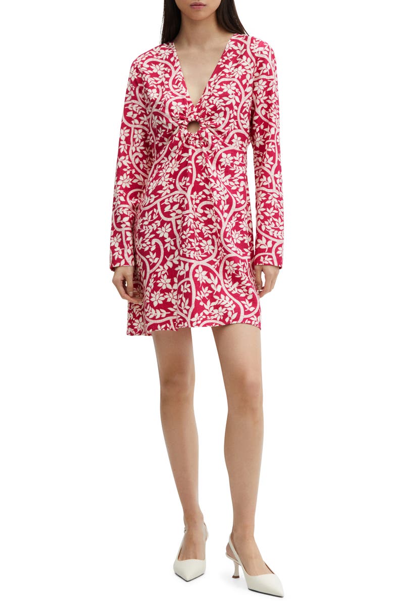 MANGO Cutout Detail Long Sleeve Floral Dress, Main, color, 