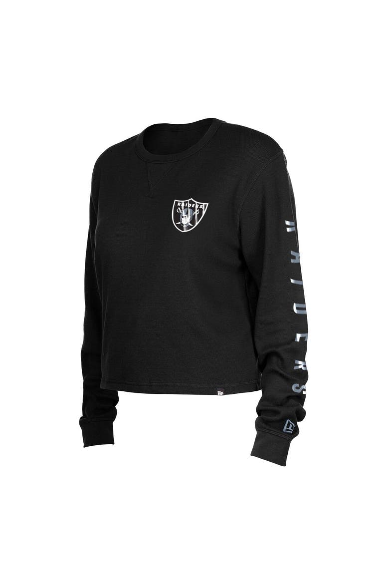 Women's New Era  Black Las Vegas Raiders Sport Night Thermal Long Sleeve Cropped T-Shirt, Alternate, color, Black