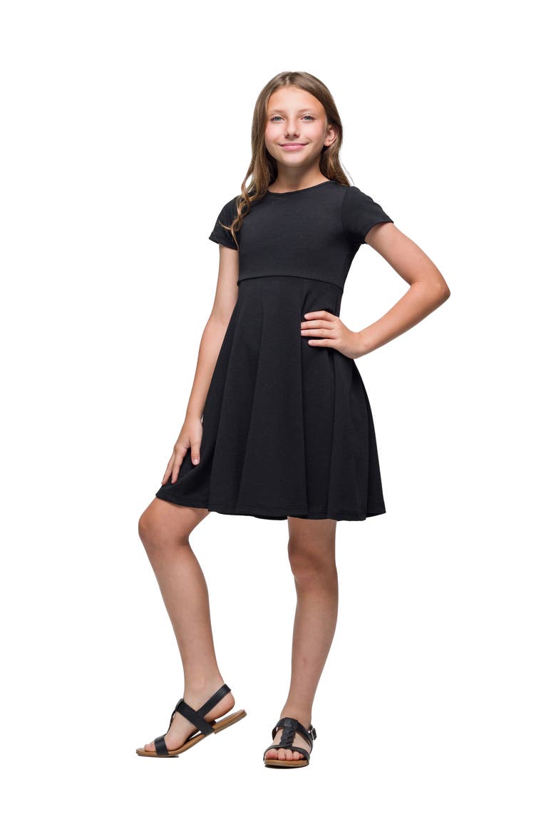 Short Sleeve Pleated Party Dress, Main, color, Black