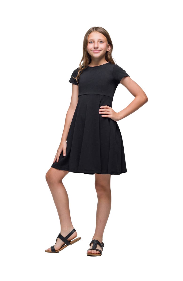 24sevenKid Short Sleeve Pleated Party Dress, Main, color, Black