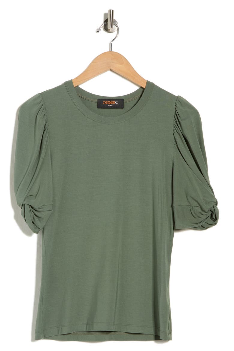 Solid Scrunched Sleeve Top, Alternate, color, SAGE