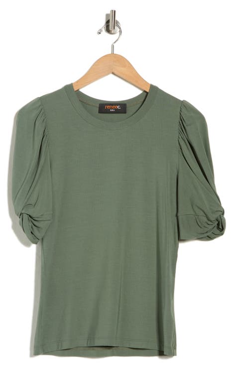 Solid Scrunched Sleeve Top