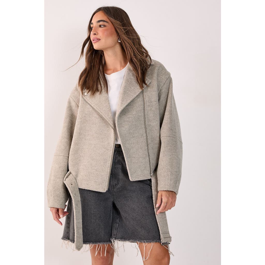 Nasty Gal Oversized Brushed Belted Biker Jacket In Gray