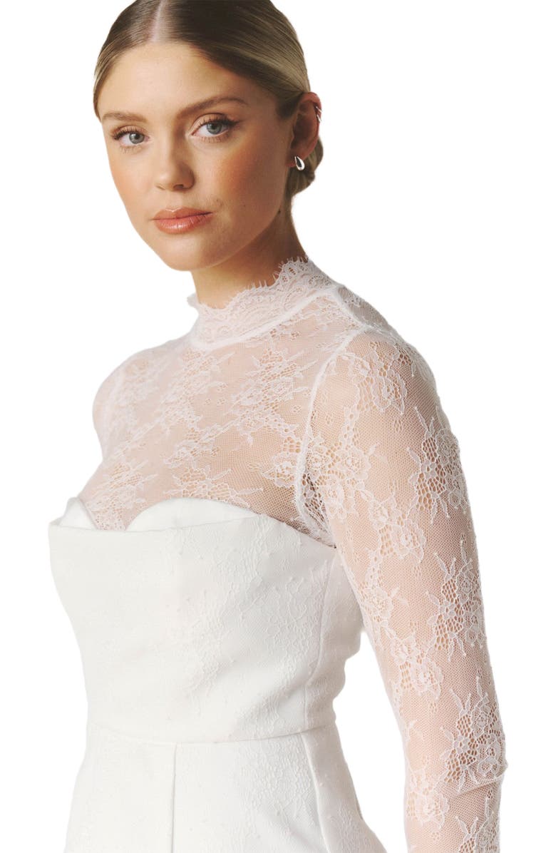 Six Stories Lace Sleeve Cup Detail Midi Dress, Alternate, color, White