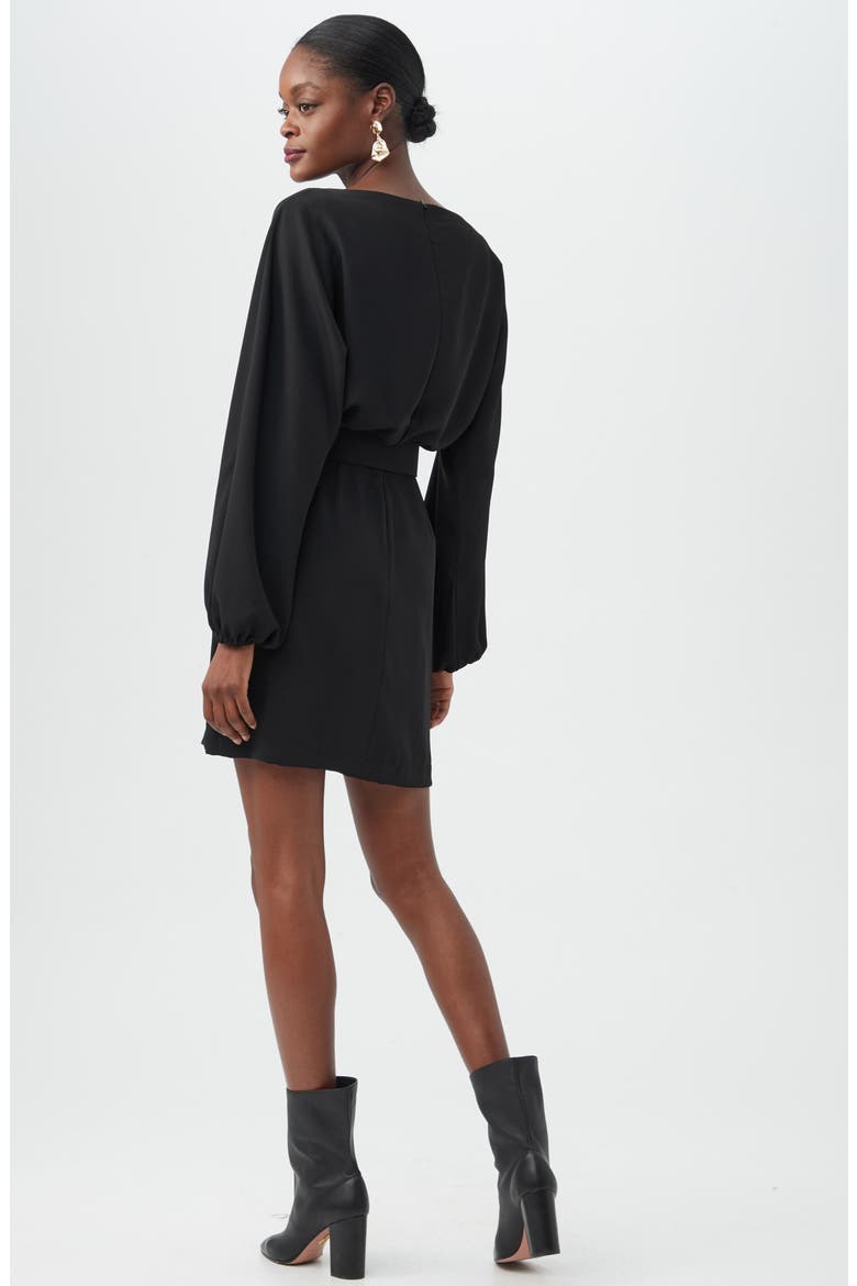 Avory Long Sleeve Belted Sheath Minidress, Alternate, color, BLACK