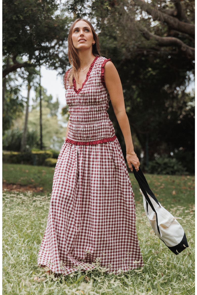 Leabrook Maxi Dress, Alternate, color, BURGUNDY GINGHAM