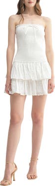 All in Favor Strapless Smocked Ruffle Hem Minidress