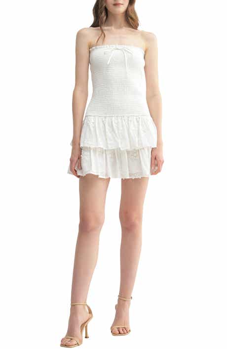All in Favor Strapless Smocked Ruffle Hem Minidress