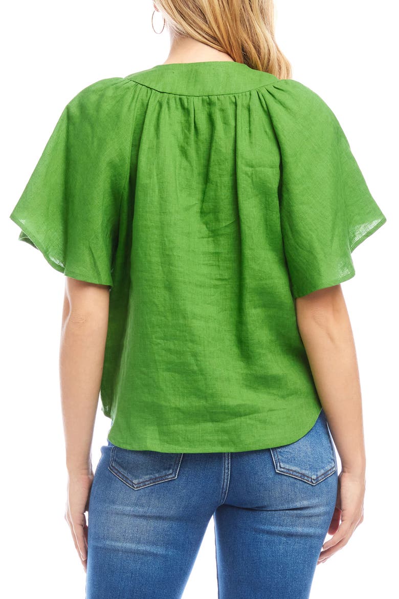 Flutter Sleeve Linen Top, Alternate, color, GREEN