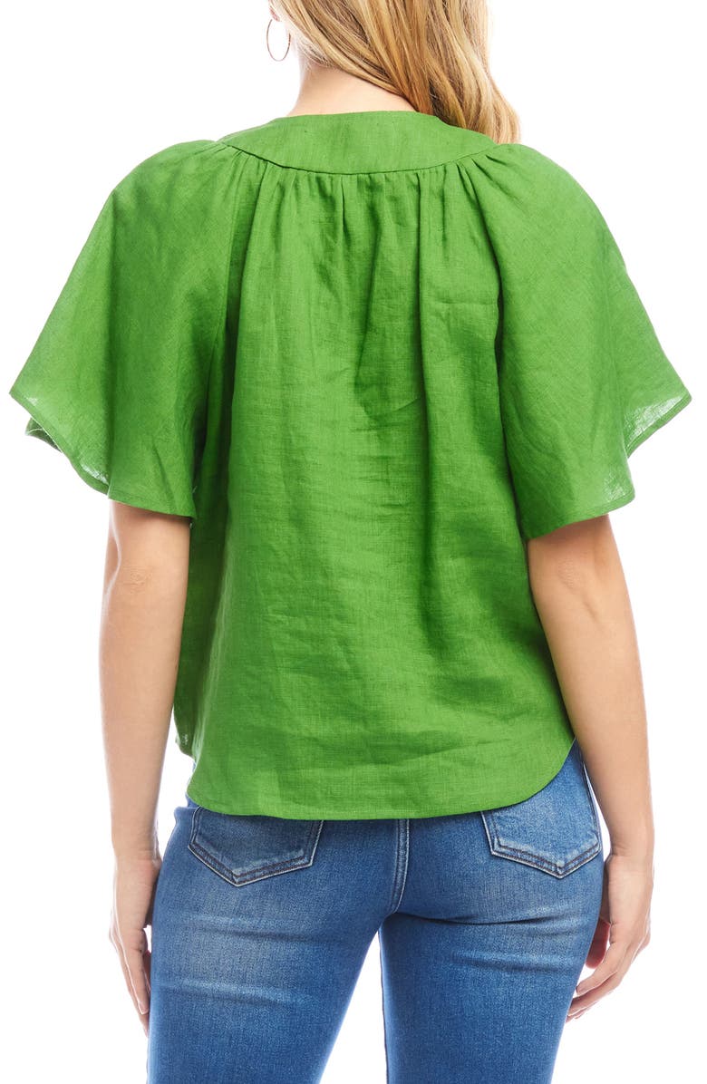Karen Kane Flutter Sleeve Linen Top, Alternate, color, Green