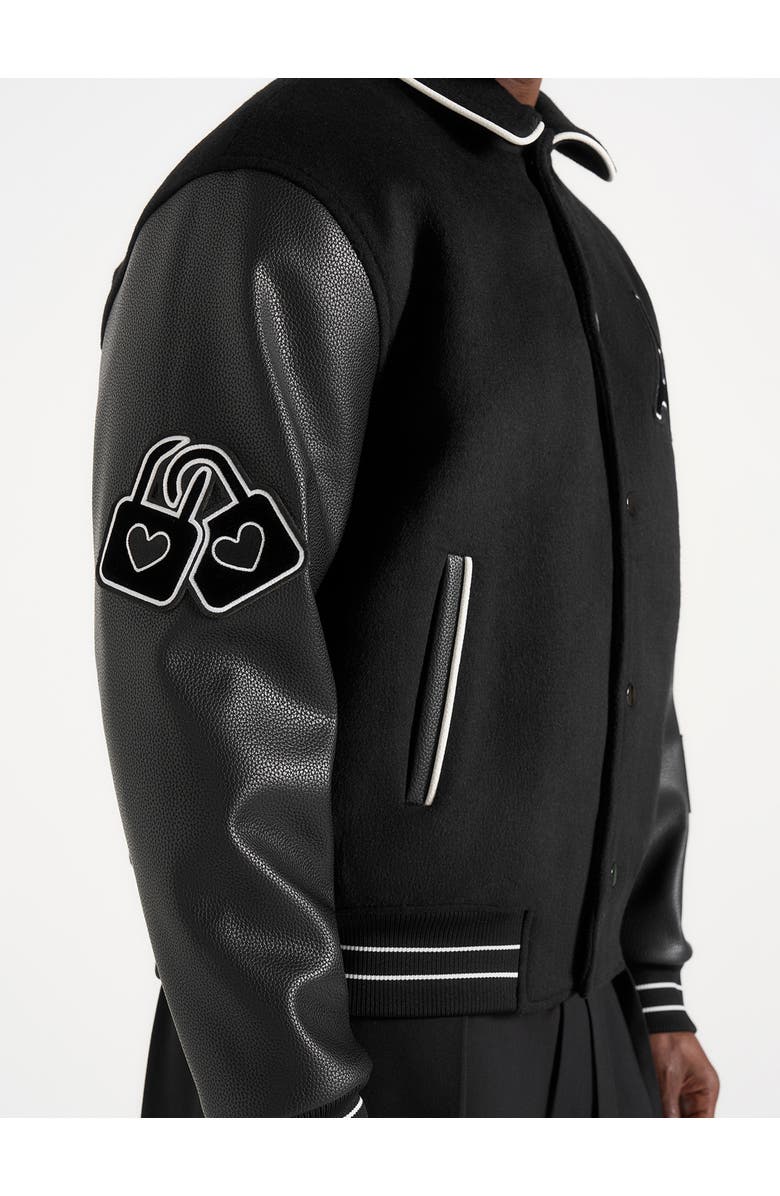 Manière De Voir Oscar Mona Lisa Wool Blend Varsity Jacket, Alternate, color, Black