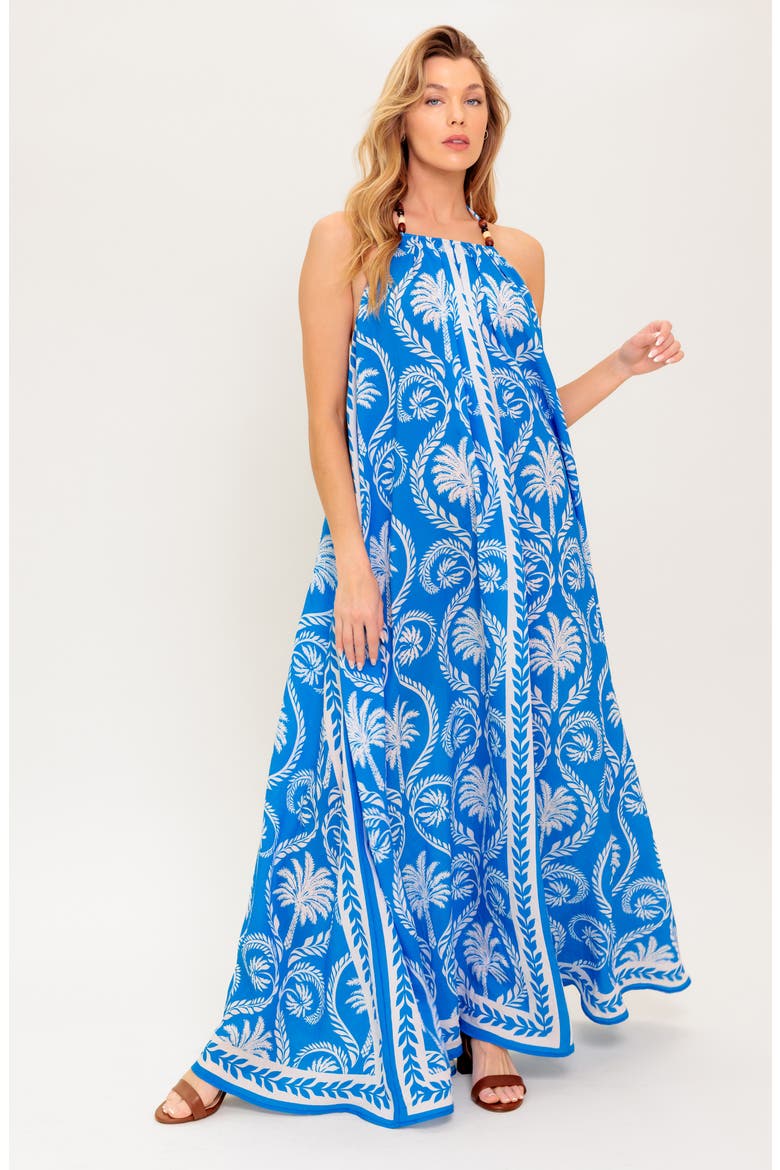 Tropical Print Halter Maxi Dress, Alternate, color, BLUE/ WHITE