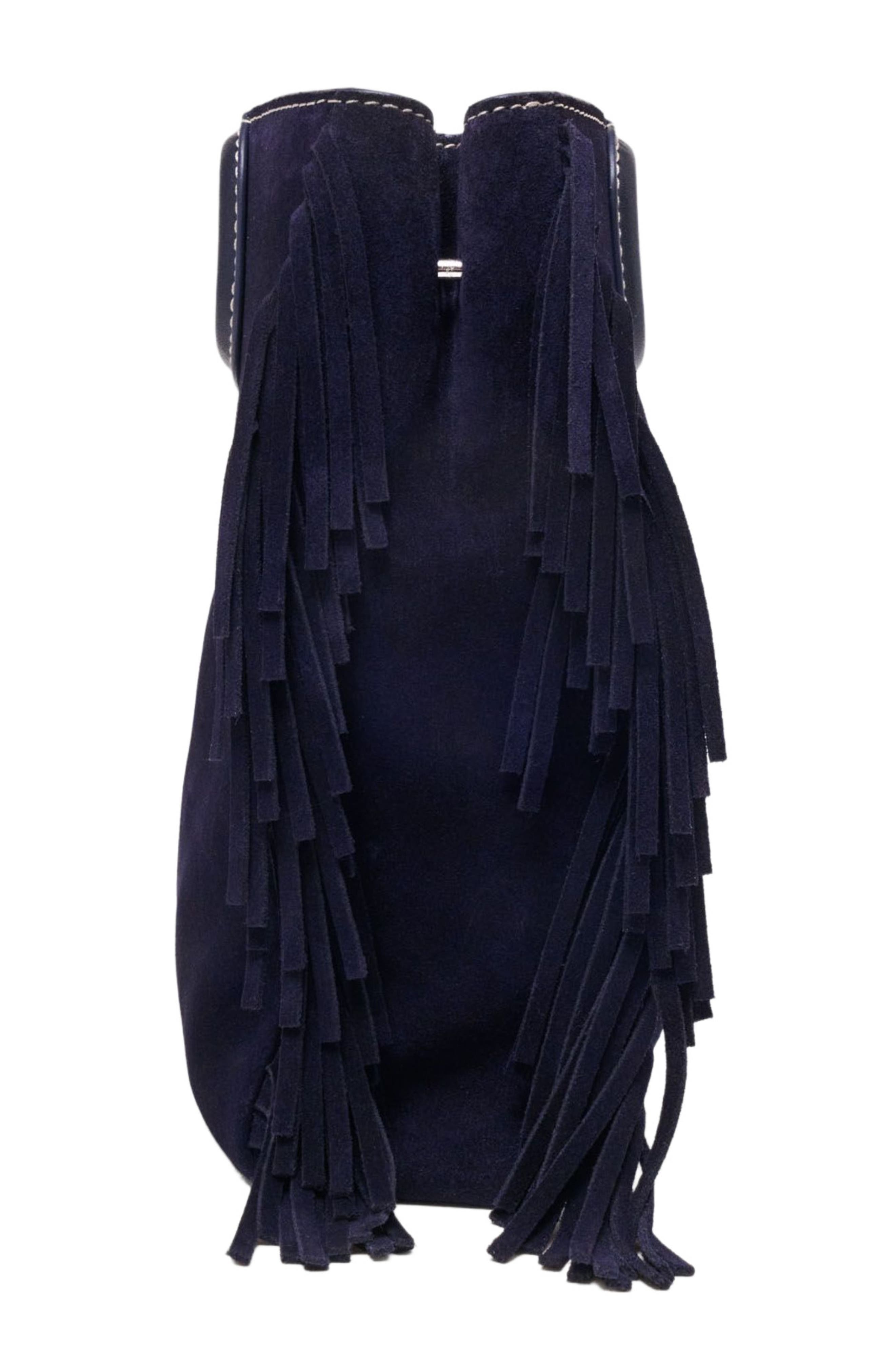 Topstitched suede M bag, Alternate, color, Marine blue